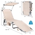 thumbnail image 2 of Foldable Tanning Chair, Beach Lounge Chair, 5-Position Adjustable Outdoor Chaise Lounge Chair with 360°Canopy Sun Shade, Side Pocket for Garden, Balcony, Beige, 2 of 5