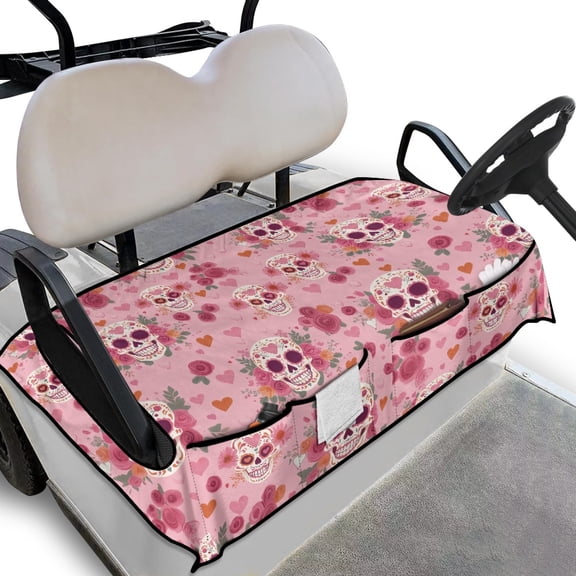 Whosucclay Skull and Rose Pattern Cover, Wear-Resistant Durable Blanket for Most 2‑Seat Golf Carts Storage Pockets Golf Cart Seat Protector, 52.36"x 32.28"