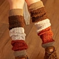 thumbnail image 4 of 3 Calentadores de piernas de punto de cable grueso de invierno para mujer, estilo japonés, triple costura en bloques de colores, cubierta de puños de botas, lana sintética, calcet, 4 of 5