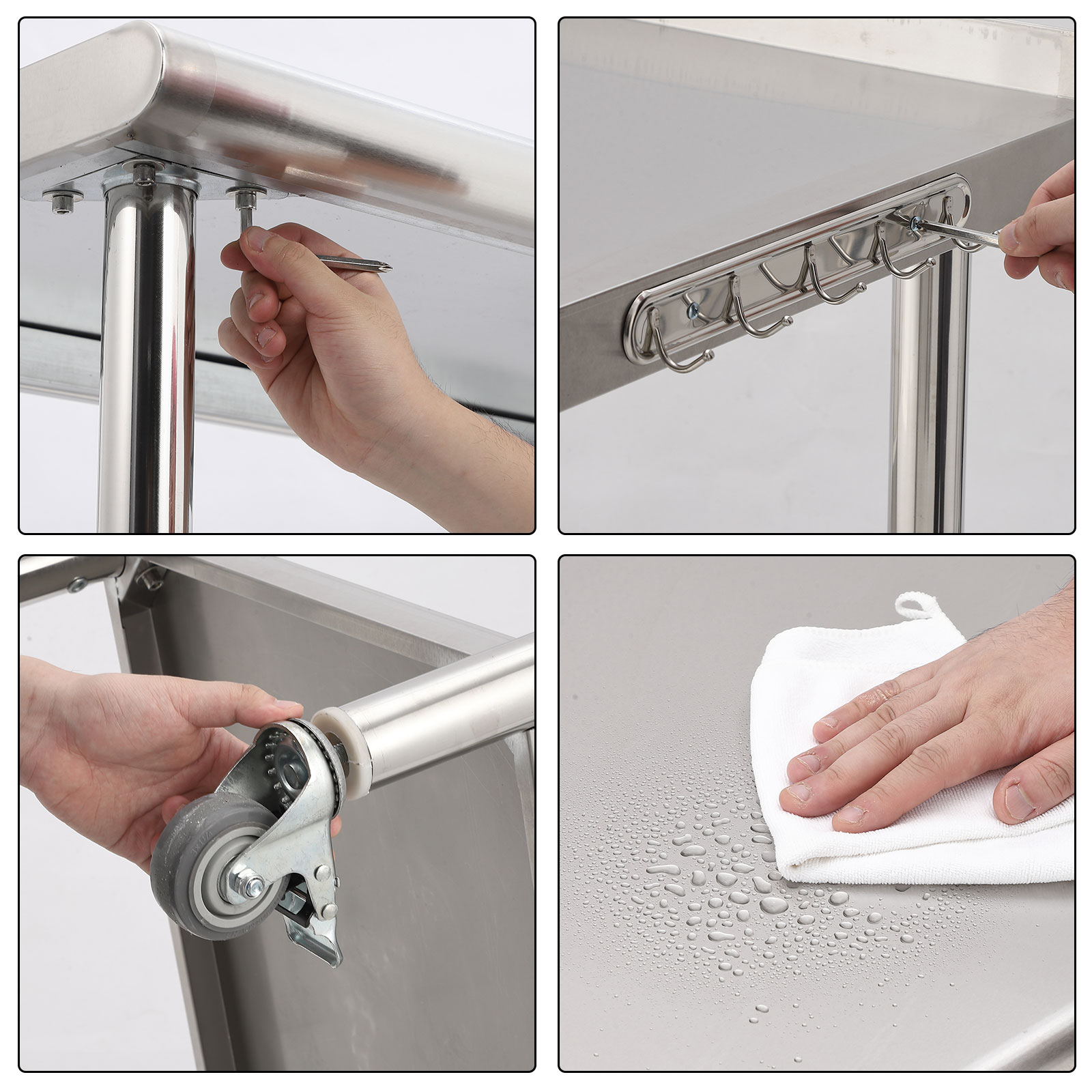 OUTGOODS Stainless Steel Work Table 48"x24" w/ Adjustable Shelf, NSF Commercial Grade