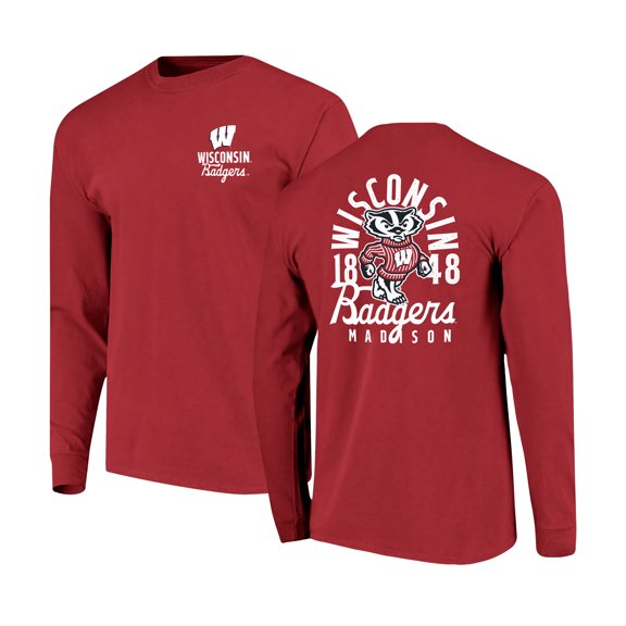 Men's Red Wisconsin Badgers Comfort Colors Mascot Overlay Long Sleeve T-Shirt