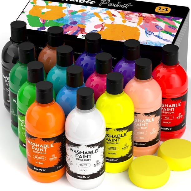 Set de pintura Nicpro, 14 colores, lavable para niños, 500 ml (16,9 oz)
