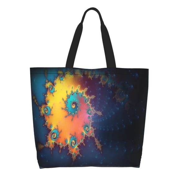 Canvas Tote Bag- Fractal Abstract Grocery Bags Reusable Shopping Bags with Handles for Women Men