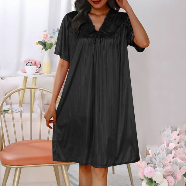 Camisones cortos para mujer, lencería, ropa de dormir, pijamas holgados de color liso, vestidos de mujer