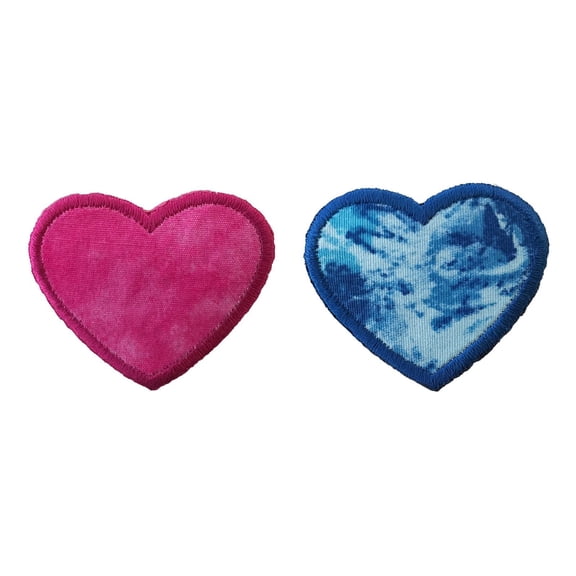 Lily Camouflage Crack Print Fabric Iron on Heart 1.75"x1.5" in Blue Pink