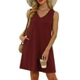 thumbnail image 4 of Under $20 Womens Dresses Summer Saving, Women's Summer Fashion Printing Pocket Sleeveless V-Neck Dress(Wine,XXL), 4 of 5