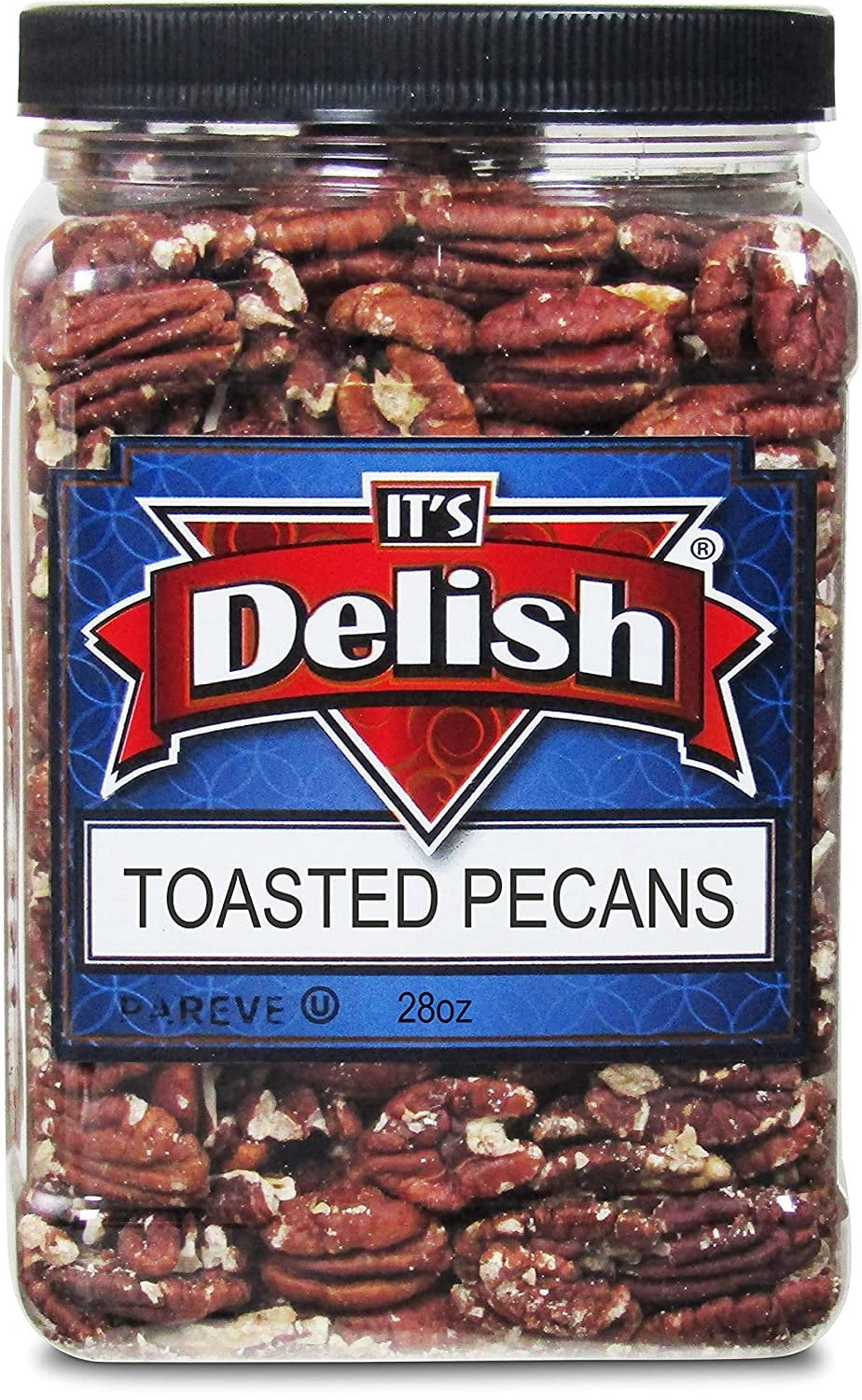 Gourmet Toasted Unsalted Pecans by Its Delish, 28 Oz Jumbo Reusable Container Jar  Oven Fresh Dry Roasted Pecan Nuts Halves Unsalted - Keto, Kosher