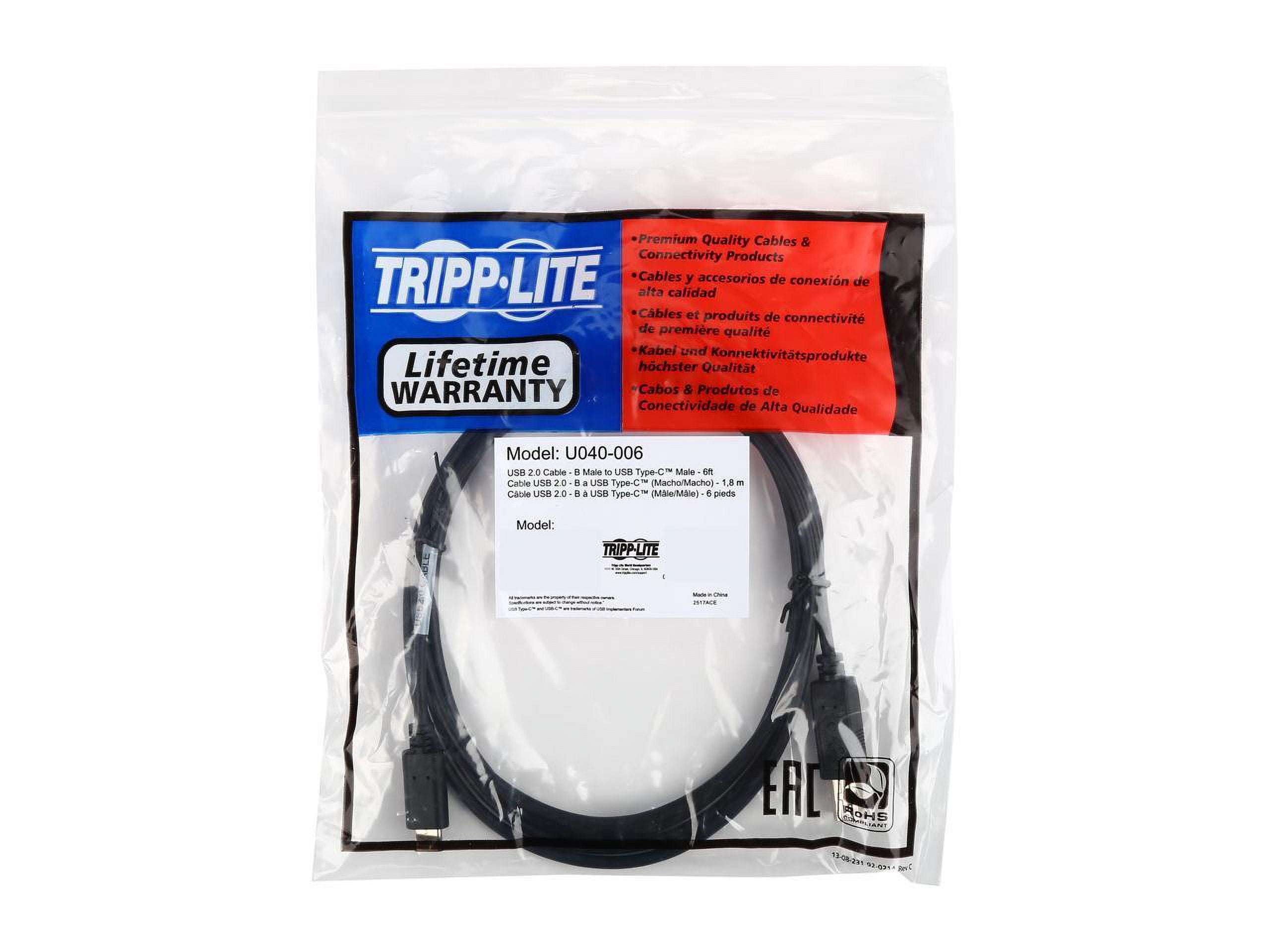 Tripp Lite, U040-006, USB Type-B Male to USB-C Hi-speed Cable, 1, Black