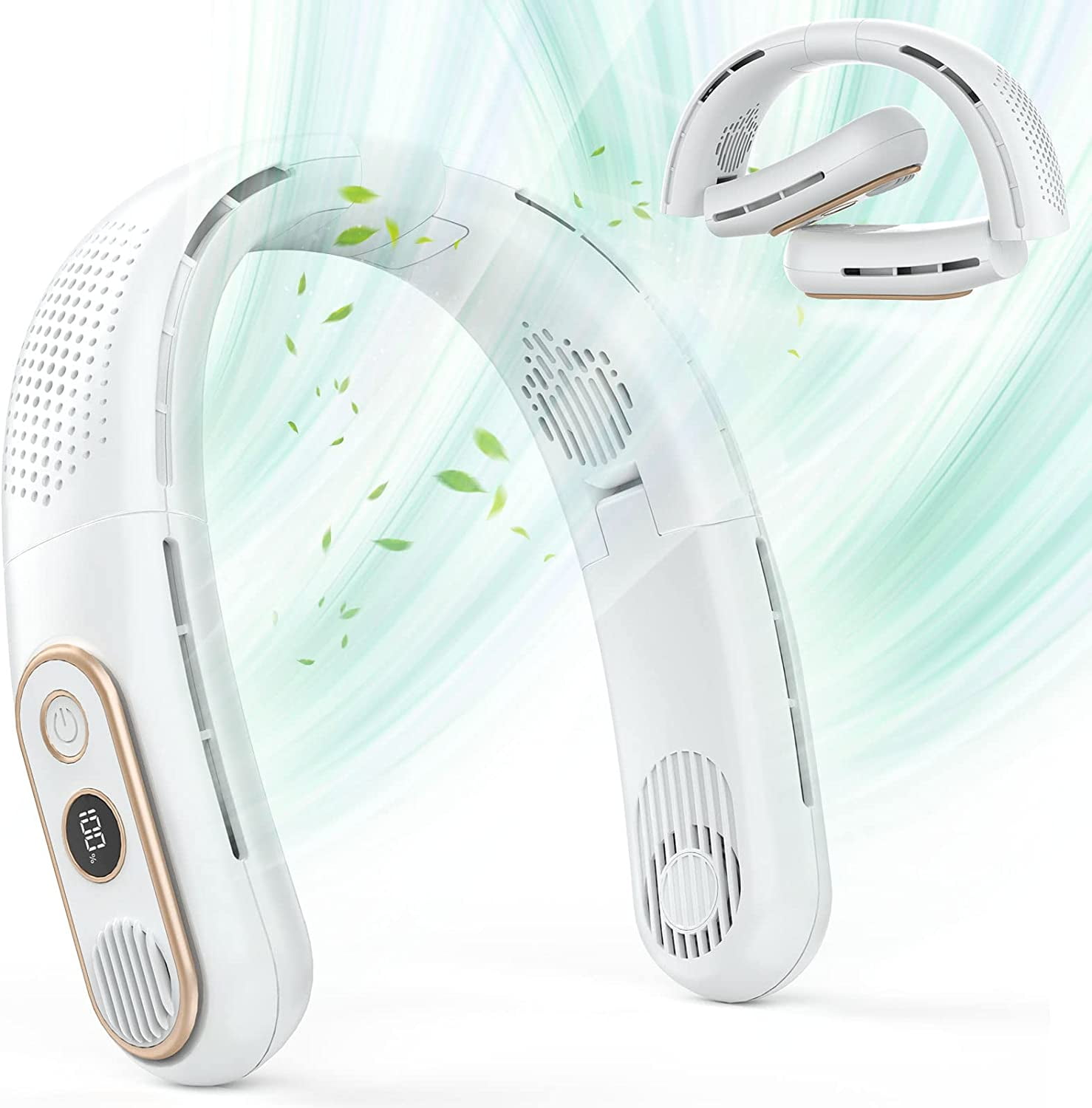 Summer Foldable Neck Fan with LED Display, Hanging Bladeless Personal