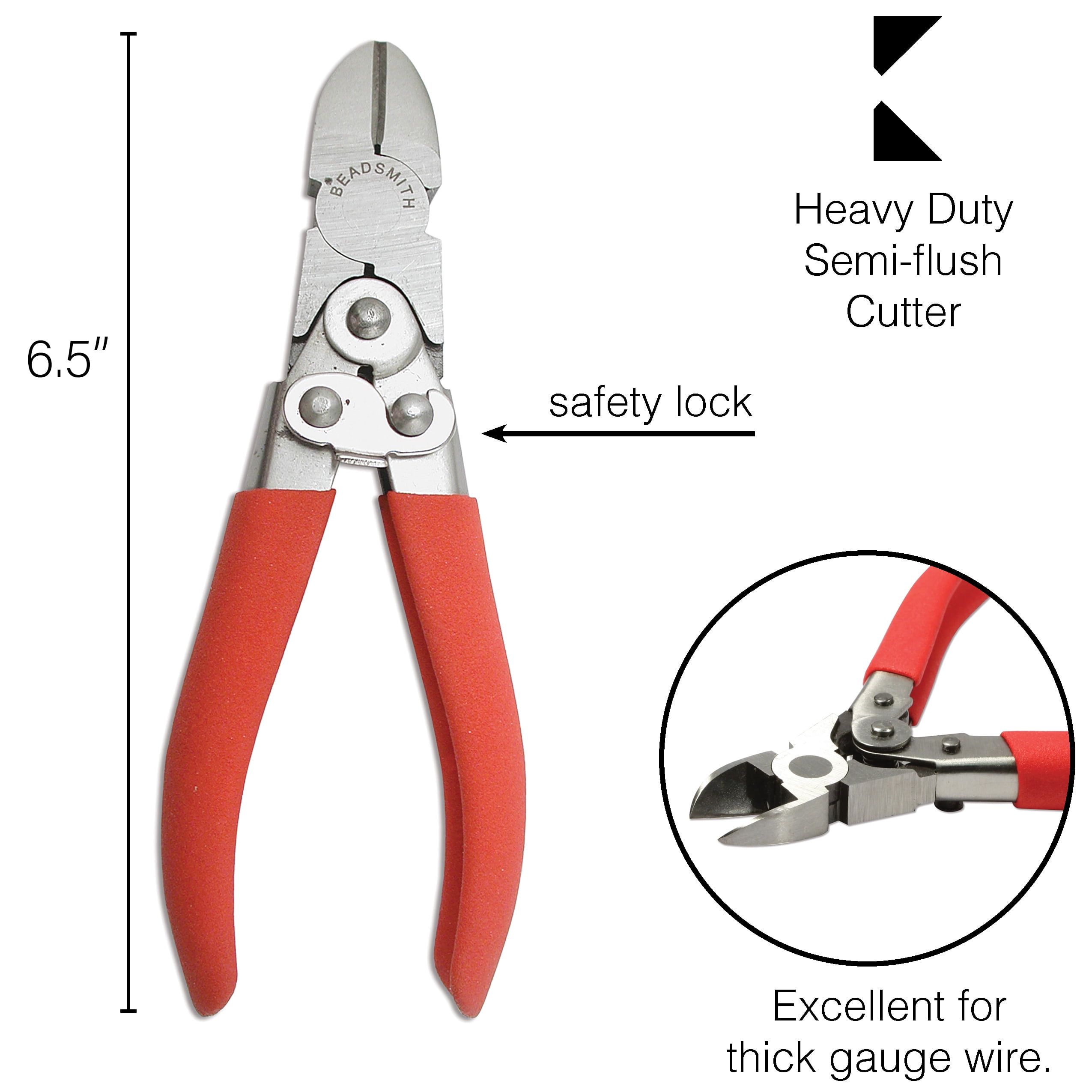 The Beadsmith Heavy Duty Cutter – 6.5 inches (165mm) – Hardened Steel Blades – Red Comfort Grip Handle with Safety Lock – Tool for Jewelry Making, Electronics and Micro Mechanics
