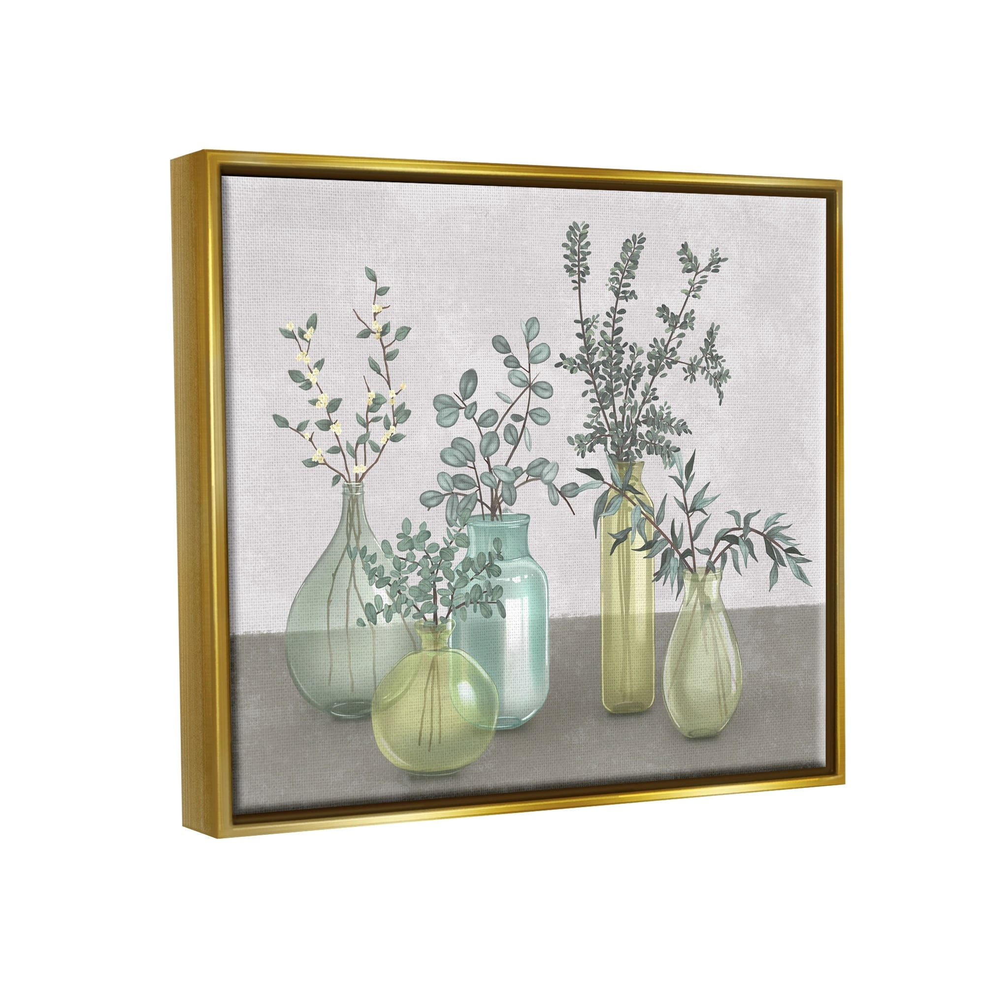 Stupell Industries Plants In Vases Neutral Grey Design Metallic Gold Framed Floating Canvas Wall Art, 16x20, by Ziwei Li