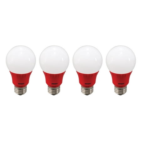 Energetic LED Color Light Bulbs, 3W (40W Equivalent), Red, A19 Shape, E26 Base, UL Listed, 4-count