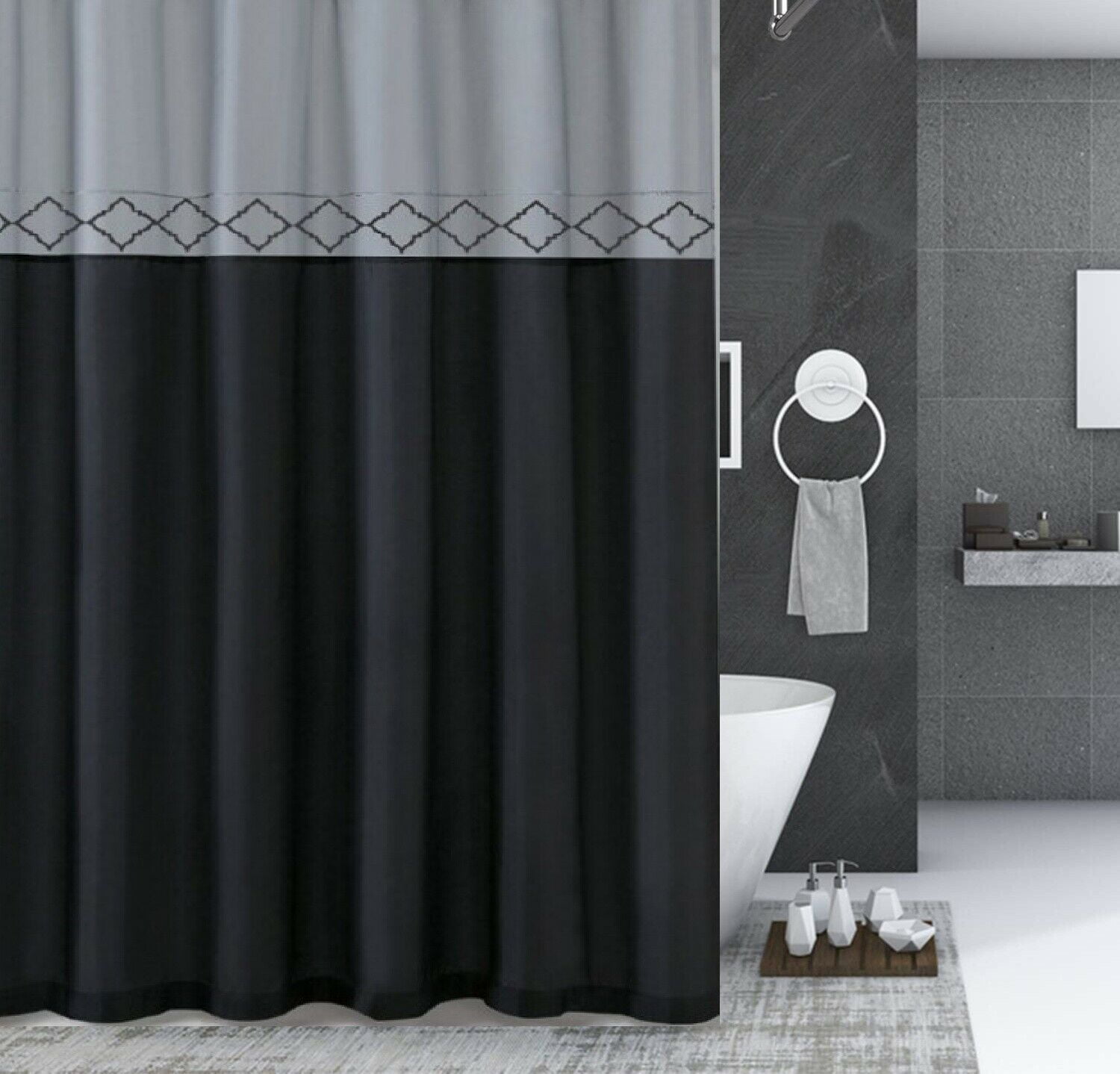 13pc Kadir Black Hotel Desing Collection Bathroom Shower Curtain 70" X 72" With 12 Cover Hooks