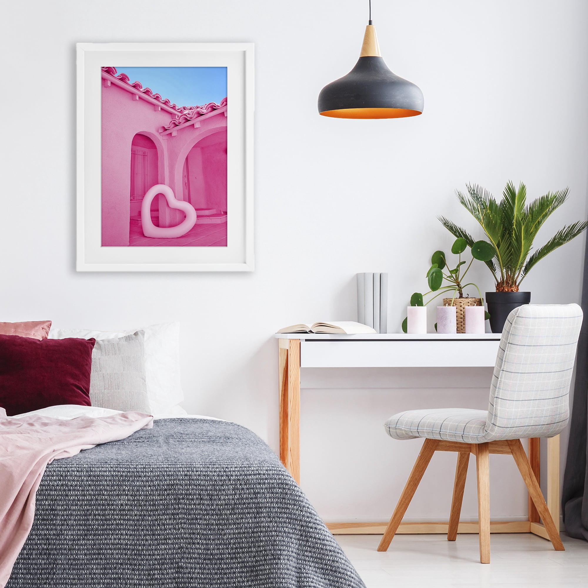 Stupell Industries Pink Pop Heart at Villa White Framed Print Under Glass, design by LISH Creative