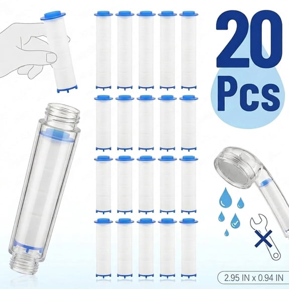 Wakehye 20-Pack Shower Filter Replacements for Different Models of Shower Heads, PP Cotton Replacement Cartridges for Hard Water Sediment Rust Removal (2.95 x 0.94 In)