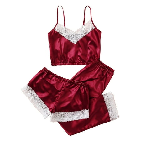 

Women s Pajamas Sets Silk Pajamas for Women Sexy Pajamas Lace Pajamas V-Neck Eyelash Stain Camisole Pajamas Bowknot Shorts Sling Pajama Shorts Burgundy Xxl Lingerie For Women Baby Doll Lin7732