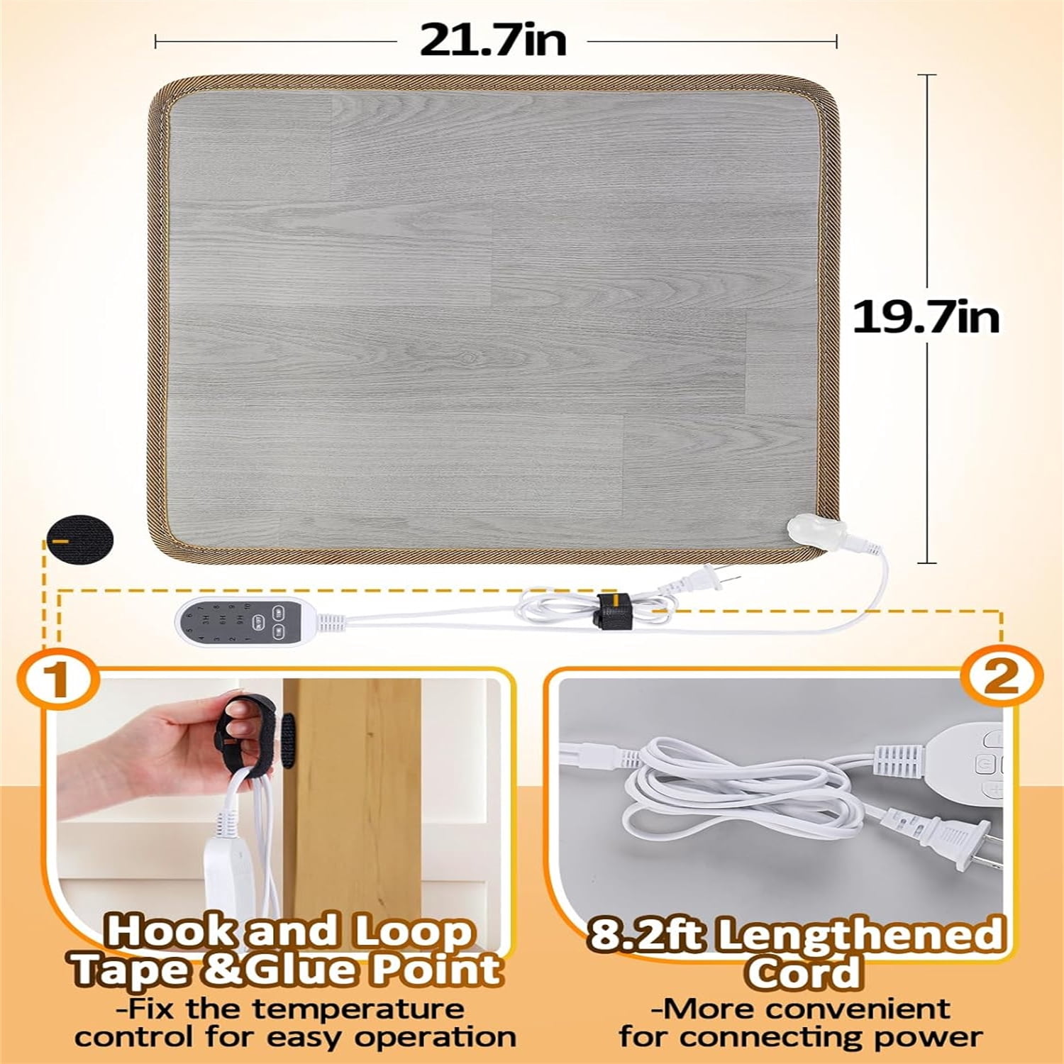 Heated Floor Mat - Foot Warmer Under Desk, 19.7x21.7in Heated Feet Rest for Home Office Desk, Winter 110V Electric Heating Pad with 3 Timers & 10 Adjustable Temperature