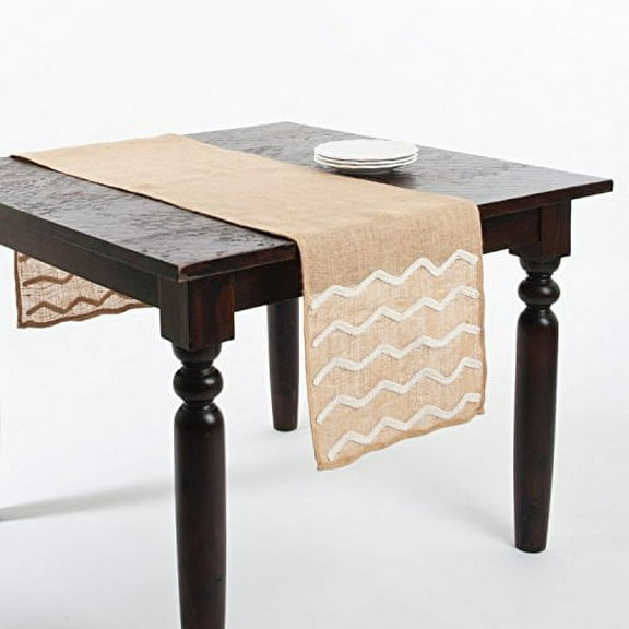 Aspen Beaded Burlap Design Holiday Natural Table Runner, One Piece