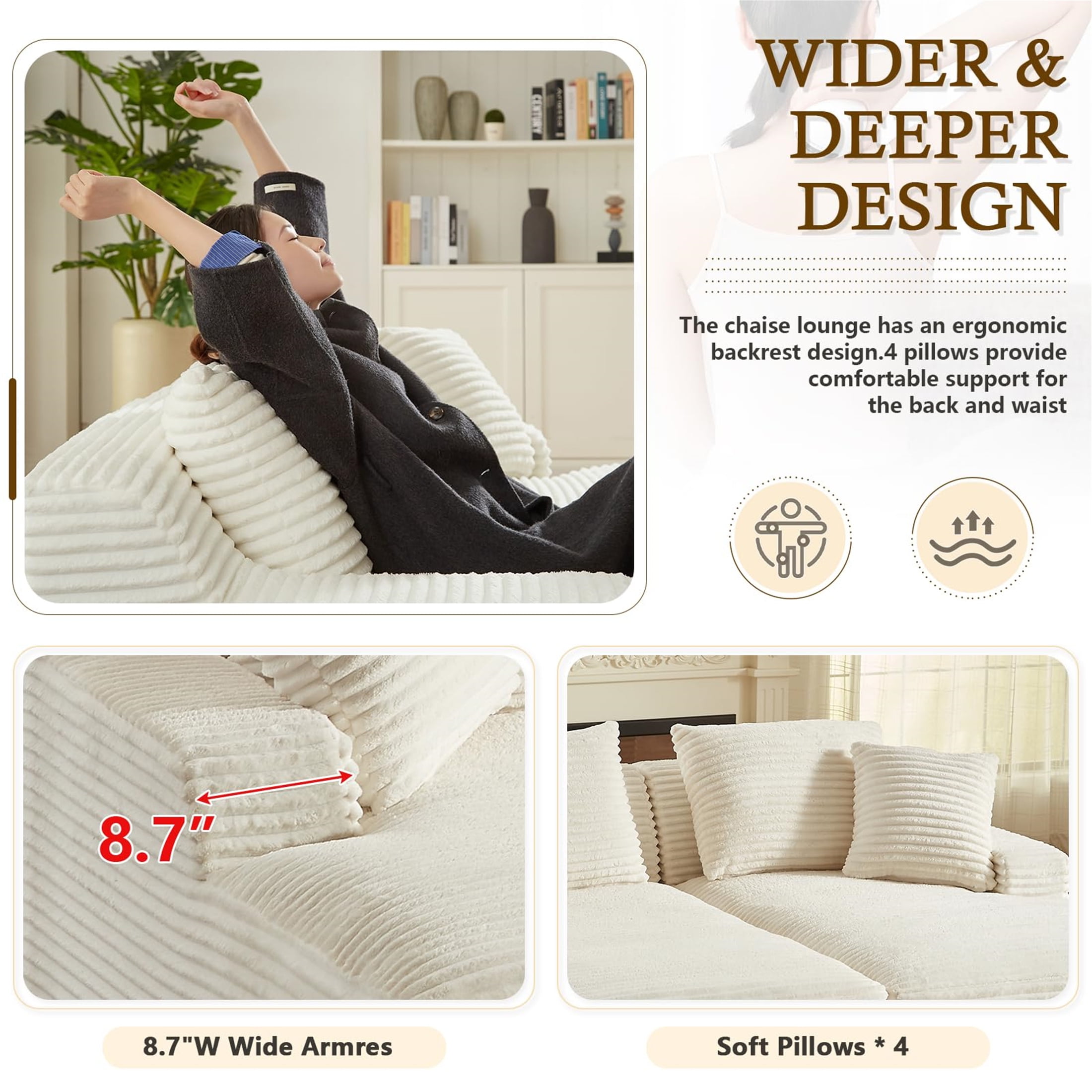 Aukfa 79" Oversized Double Chaise Memory Foam Sleeper Sofa for Living Room Bedroom, Corduroy, Beige