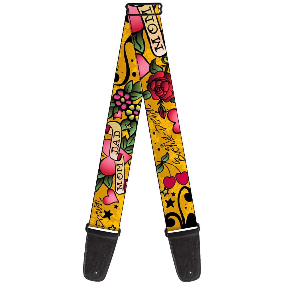 Buckle-Down Guitar Strap, Mom Dad Yellow, 2 Inches Wide
