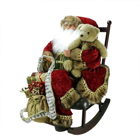 Northlight Seasonal Santa Claus in Rocking Chair with Teddy Bear and ...