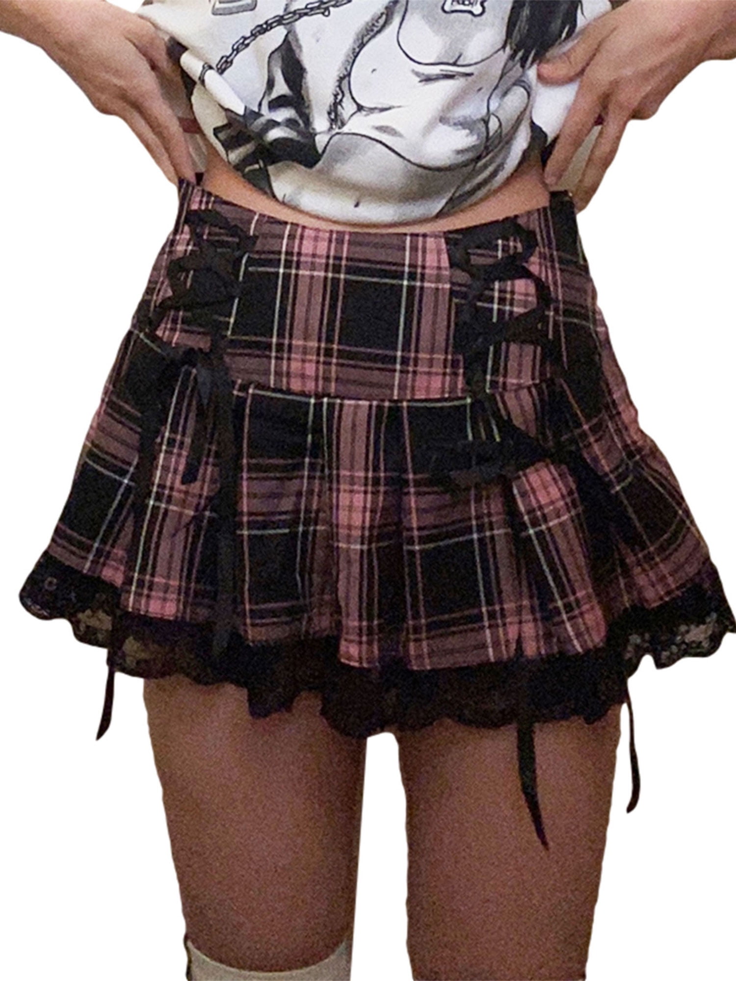 Girls Novelty Pleated Skirts Ruffle Patchwork Mini Skirts High Waist Plaid A-line Mini Short Skirts Harajuku E-Girl Skirt 