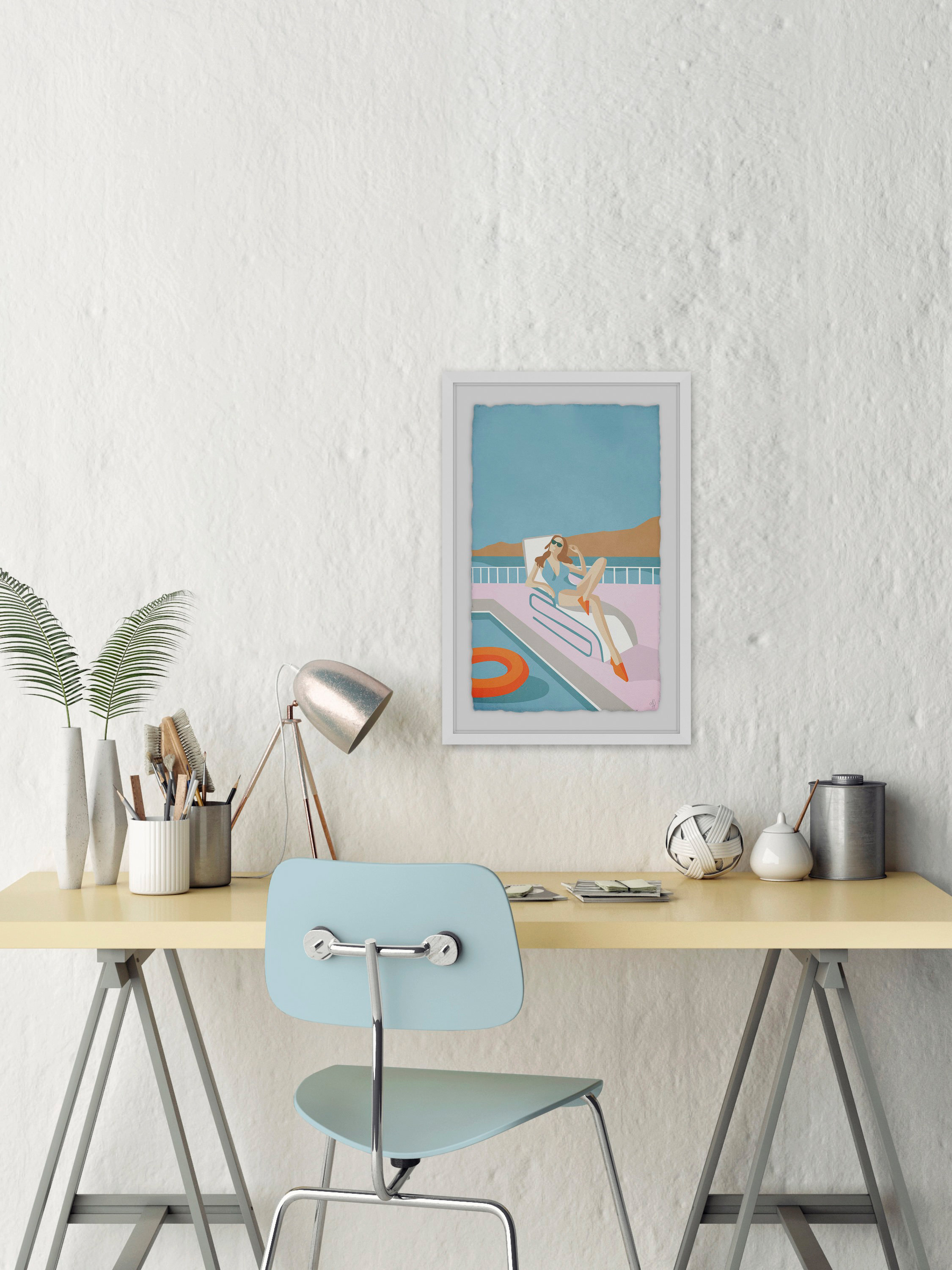 Girl in a Blue Swimsuit Framed Painting Print