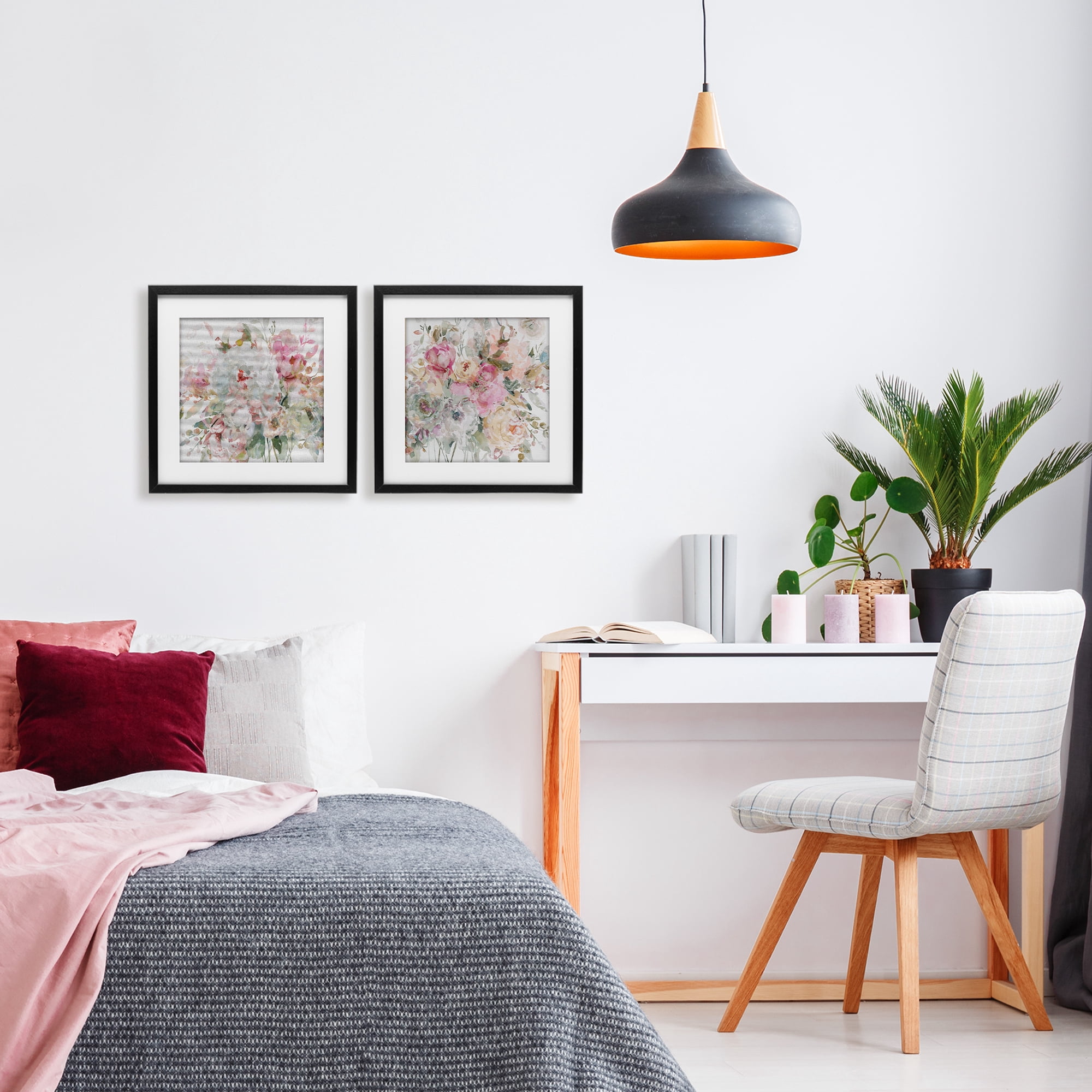 Stupell Industries Romantic Blush Botanicals 2 Piece Black Framed Print Under Glass Set, design by Carol Robinson