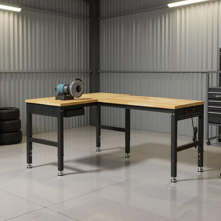 MUWOOD 96-inch L-Shaped Heavy-Duty Workbench with Adjustable