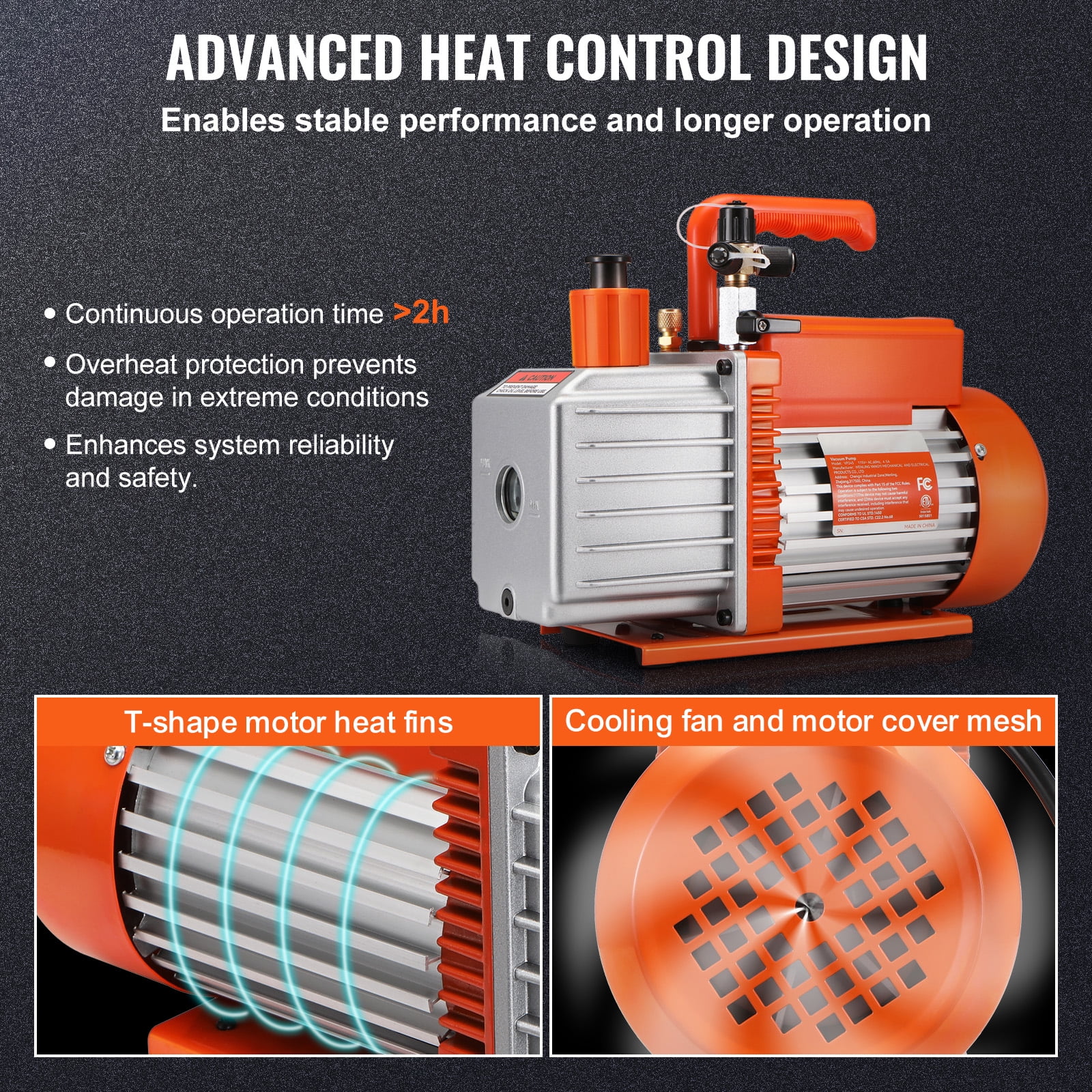 KFFKFF 1/2 HP 2 Stage Rotary Vane Vacuum Pump, 5 CFM, 115V Air Conditioning Vacuum Pump, 1/4" SAE Male 3/8" SAE Male 1/2" ACME Male Inlet, for HVAC Repair, Refrigeration Maintenance, Resin Degassing