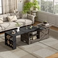 thumbnail image 3 of Leumius Lift Top Coffee Table with Storage,Rectangle Wood Center Table With Barn Doors and Open Cabinet, For Living Room, Bedroom, Home Office,Brown+Black, 3 of 12