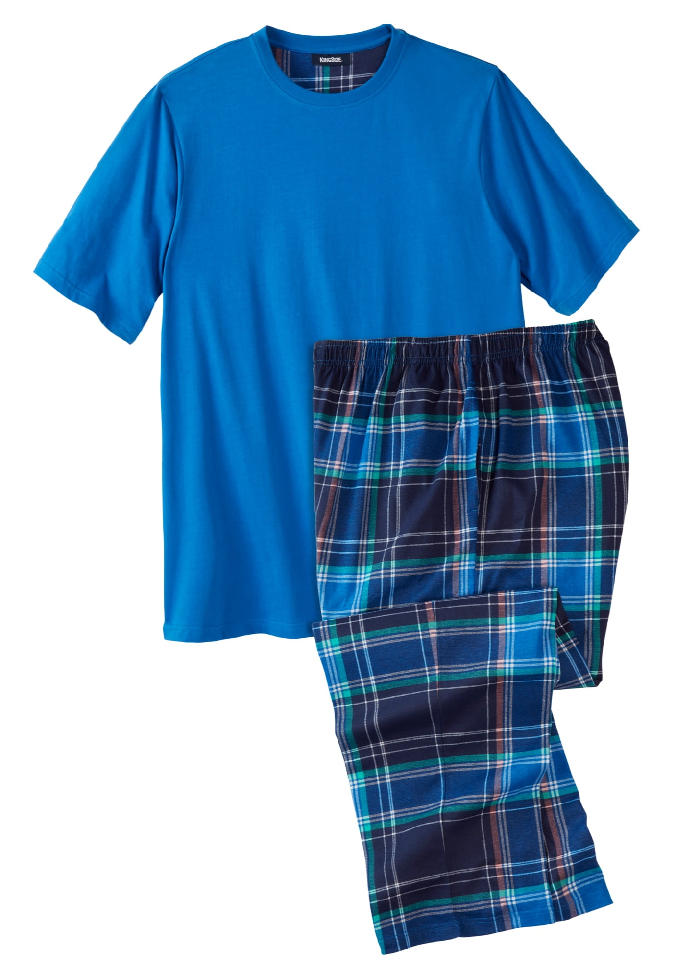 Kingsize Men's Big & Tall Jersey Knit Plaid Pajama Set Pajamas