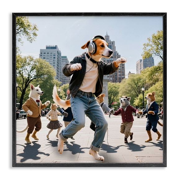 Stupell Industries Traditional Stylish Dog Dancing in Park Black Framed Giclee Art, 12 x 12, by CAD Designs