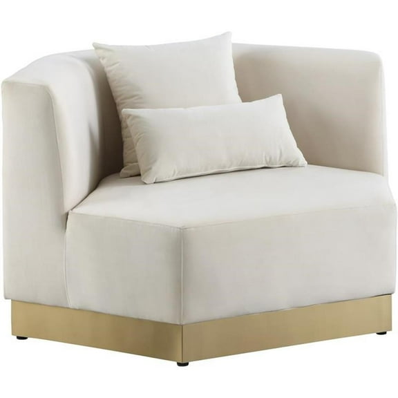 Maklaine Contemporary Velvet/Stainless Steel Chair in Cream/Brushed Gold