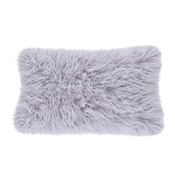SARO  12 x 20 in. Rectangle Mongolian Faux Fur Throw Pillow - Lavender