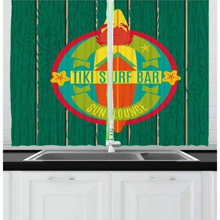 Tiki Bar Curtains 2 Panels Set, Tiki Surf Bar Sun Lounge Holiday Vacation Theme Surfboard Crab Starfishes Print, Window Drapes for Living Room Bedroom, 55W X 39L Inches, Multicolor, by (Best Windows For Sunroom)