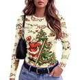 thumbnail image 2 of Slim Fit Women's Christmas Shirt Long Sleeve Crew Neck Holiday Graphic Tee for Festive Party Casual Everyday Wear, 2 of 7