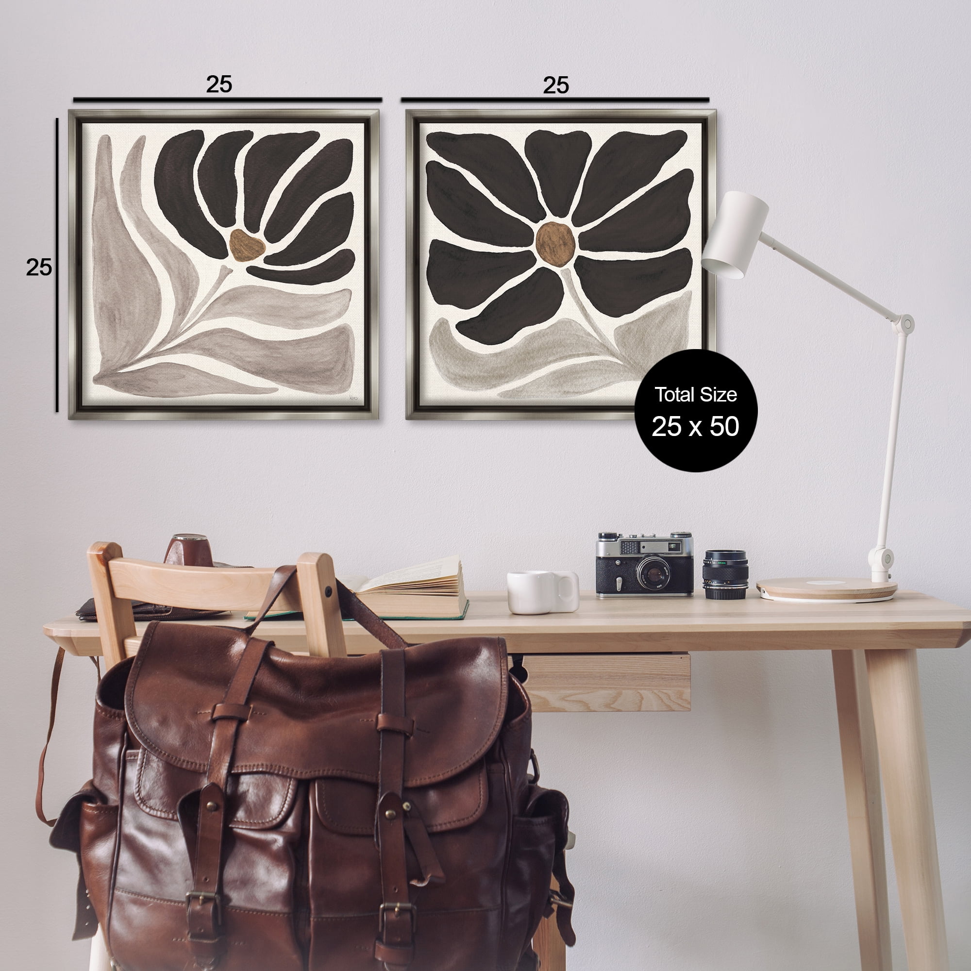 Stupell Industries Large Modern Flower Plants & Flowers Painting Gray Floater Framed Canvas Art Print Wall Art, 25 x 25, Set of 2