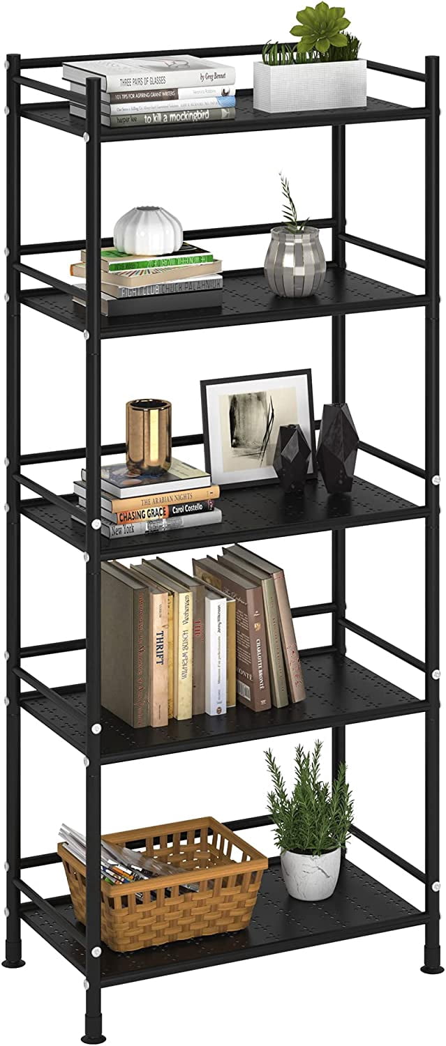 YIGOU Metal Standing Bookshelf Space Saver, Storage Tower Rack for
