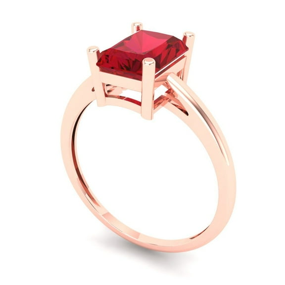 2 ct Emerald Cut Simulated Pink Tourmaline Solitaire Engagement Ring for Women in 18K Rose Gold