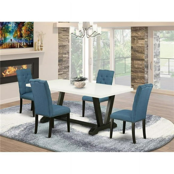 5 Piece V-Style Dining Room Set - Wire Brushed Black