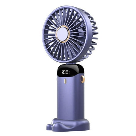 

Lomubue 1 Set 3000mAh Handheld Fan with Lanyard LED Real-time Display Adjustable 5 Speeds Folding Cooling Rechargeable Ultra Quiet Desktop Fan for Summer
