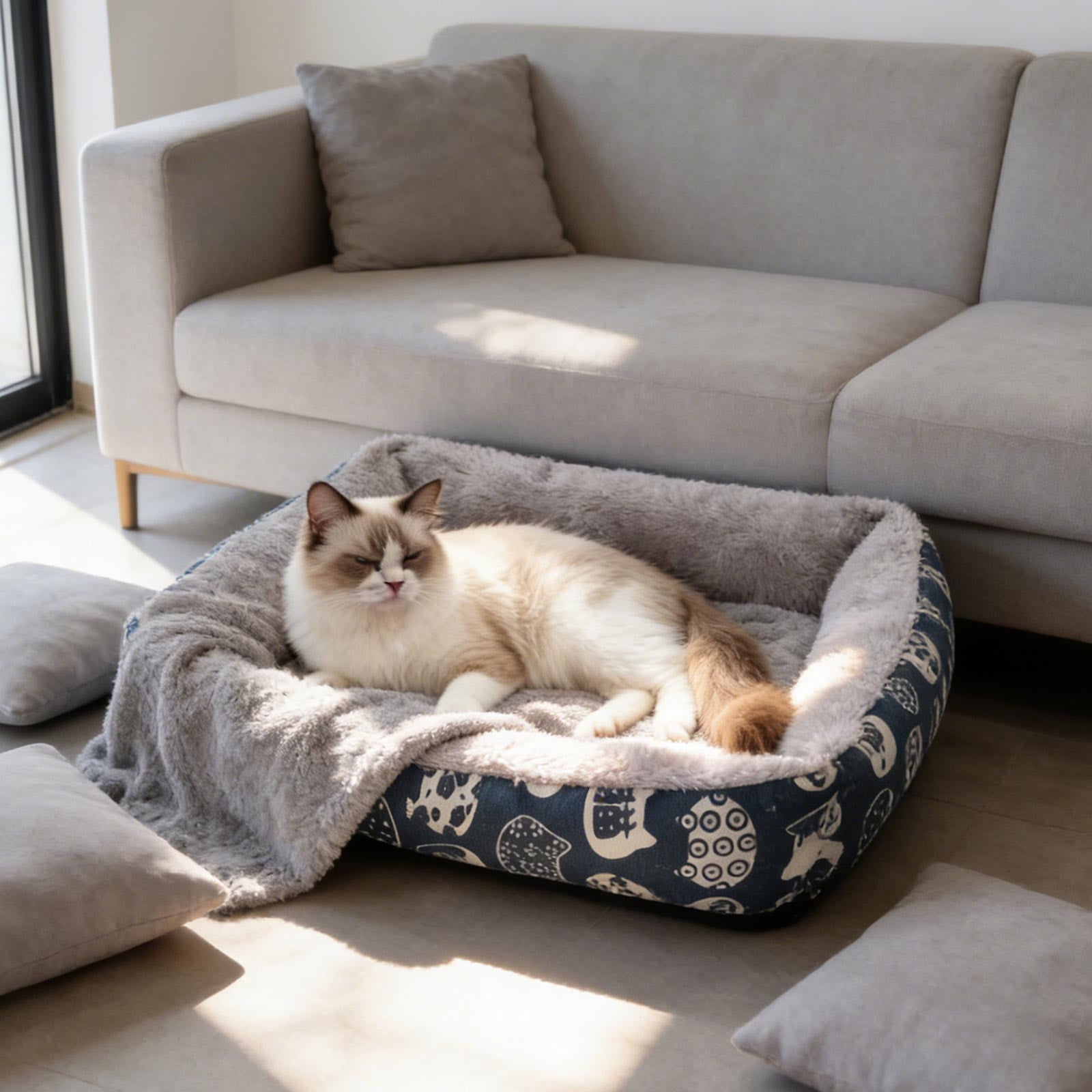 Specollect 4 Pcs Winter-Warm Pet Bed All-Season Dog Cat Bed, Soft Arctic Velvet Plush, Skidproof & Waterproof Base, Cozy Support for Small Large Pets Indoor Use