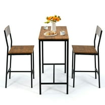YYAo 3 Pieces Bar Table Set with 2 Stools-Black