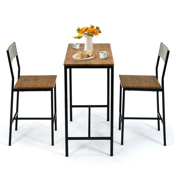 YYAo 3 Pieces Bar Table Set with 2 Stools-Black