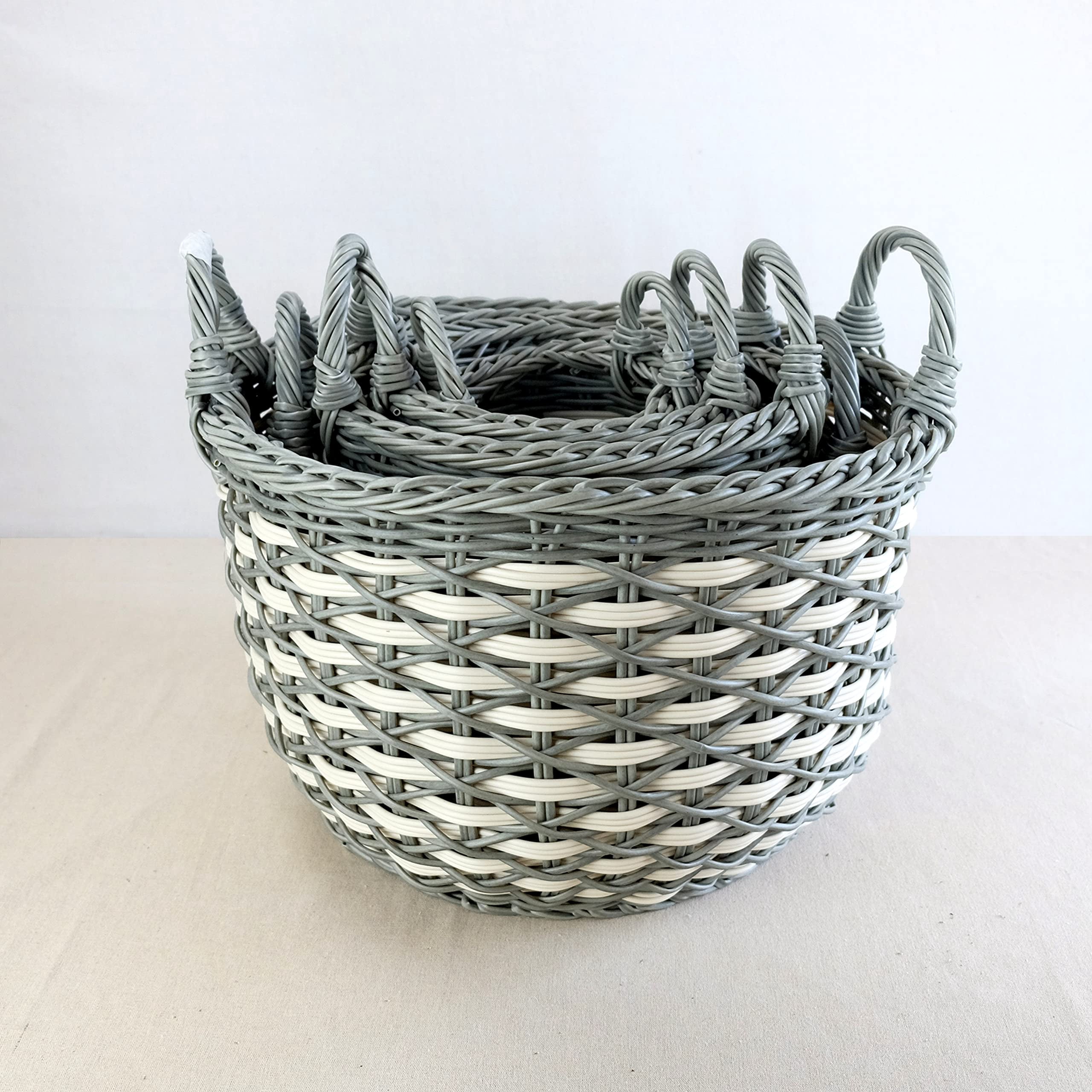 3-Pack Stackable Hand Woven Wicker Storage and Laundry Basket with Handles