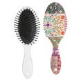 thumbnail image 2 of Retro Pattern Hair Brush, Bohemian Floral Paddle Detangler with Wooden Handle, Suitable for All Hair Types, Girls, Women, Kids, 2 of 8