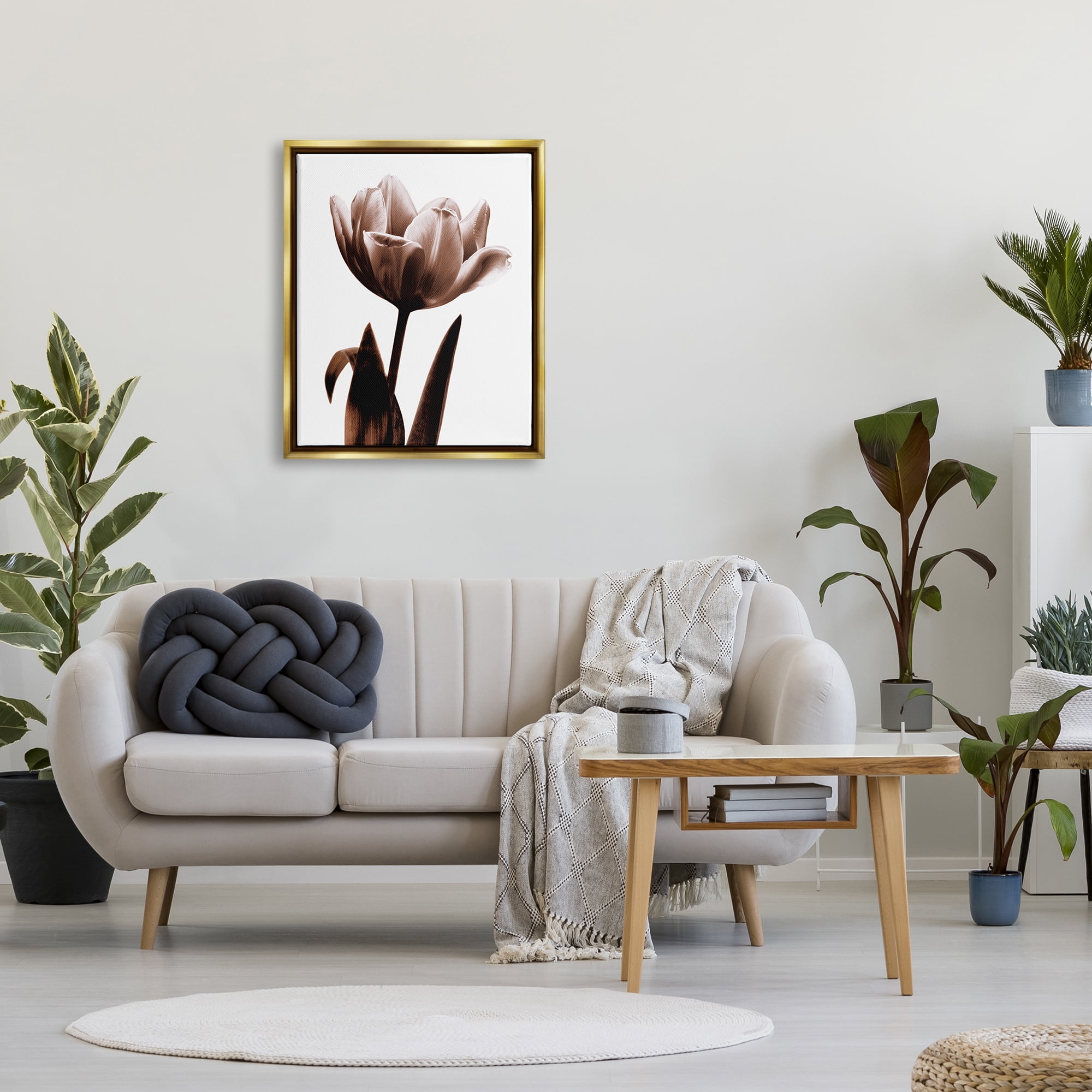 Stupell Industries Modern Tulip on White Botanical & Floral Photography Gold Floater Framed Art Print Wall Art, 25 x 31