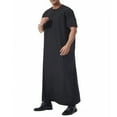 thumbnail image 5 of YLSDY Mens Kaftan Thobe V-Neck Half Sleeve Muslim Robe Dubai Long Gown Casual Saudi Arab Thobe Robes for Summer Beach Black XL, 5 of 9