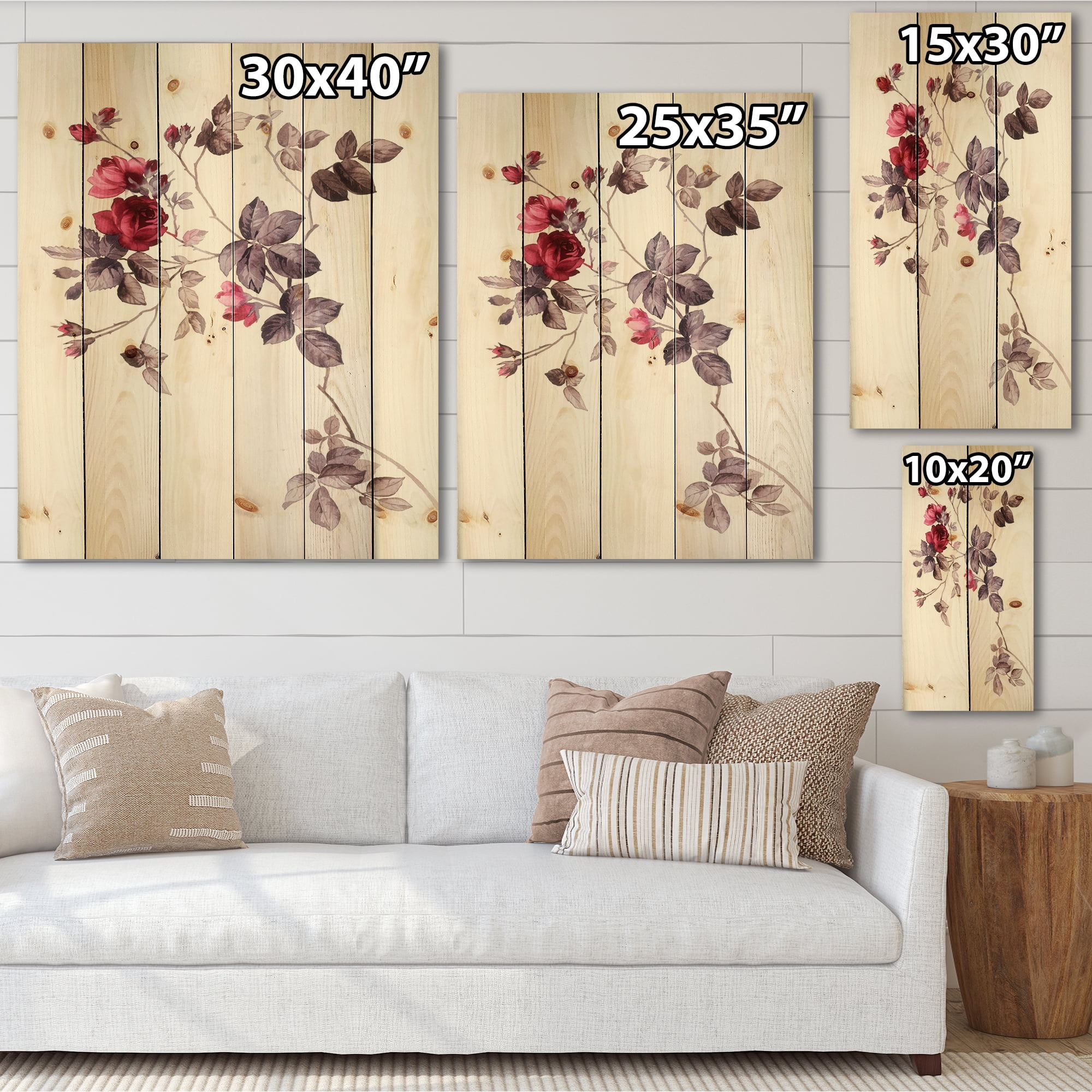Designart 'Purple Wildflowers On White II' Traditional Print on Natural Pine Wood